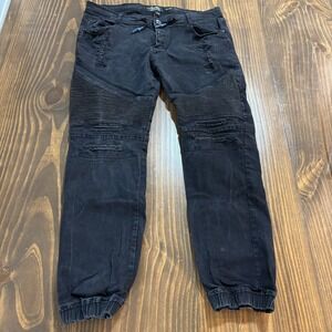 SEVEN SOULS Mens Moto Jogger Jeans 42x32 Black Ribbed Biker Stretch‎ Denim Pants